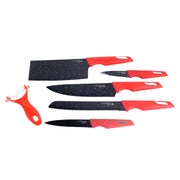 Kitchen Knife Set With Marble-coated Blades  Red Handles (6 Pc) thumbnail 3