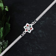 Silver Lotus Rakhi With Red-green Enamel  Chain Strap thumbnail 2