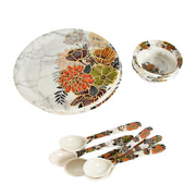 8231 Dream High Quality Plastic Dinning Dinner Set With Unique Flower Design Printed 6 Pc Plates 6 Pc Bowls And 6 Pc Serving Spoon Lightweight Round Plates And Bowls Microwave And Dishwasher Safe (18 Pcs Set) thumbnail 3