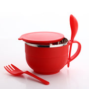 8130 Noodles  Soup Bowl With Spoon And Fork Handle Spoon Holder Stainless Steel Bowl And Spoon Set Stainless Steel Storage thumbnail 2