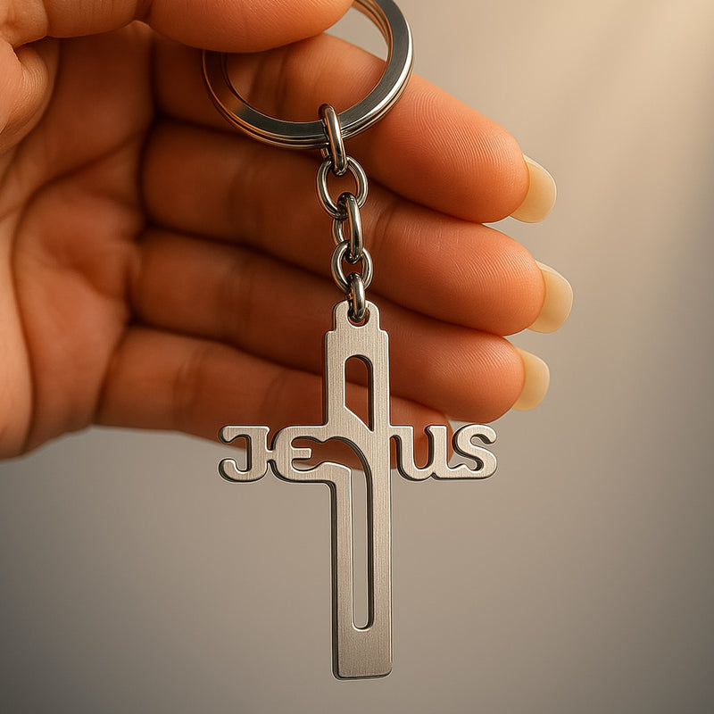 Elegant Metal Cross Keychain With Gujarati Jesus Script  Religious Faith Key Ring