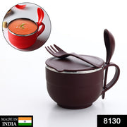 8130 Noodles  Soup Bowl With Spoon And Fork Handle Spoon Holder Stainless Steel Bowl And Spoon Set Stainless Steel Storage thumbnail 7
