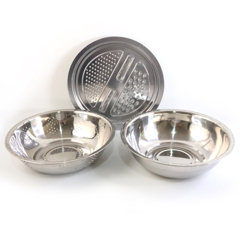 3-in-1 Stainless Steel Mixing Straining  Grater Bowl Set