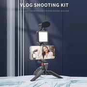 6054 Vlogging Kit For Video Making With Mic Mini Tripod Stand Led Light  Phone Holder Clip For Making Videos thumbnail 2