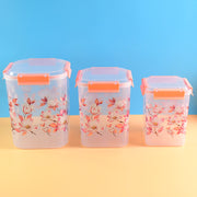 Square 3 Pcs Floral Printed Airtight Storage Container Set  Approx 2.8 Ltr 4.5 Ltr 6.9 Ltr (3 Pcs Set) thumbnail 4
