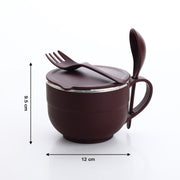 8130 Noodles  Soup Bowl With Spoon And Fork Handle Spoon Holder Stainless Steel Bowl And Spoon Set Stainless Steel Storage thumbnail 3
