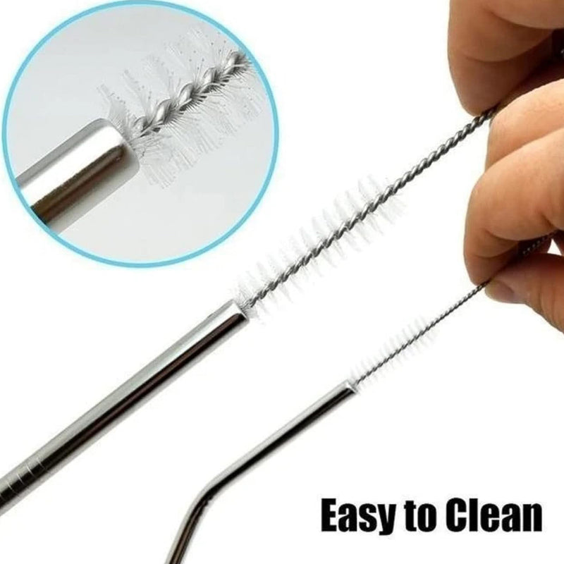 579 Set Of 4 Stainless Steel Straws  Brush (2 Straight Straws 2 Bent Straws 1 Brush)