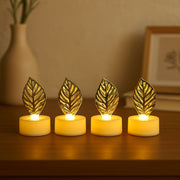 Decorative Golden Leaf Shaped Flameless Led Candles (4 Pc) thumbnail 2