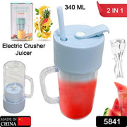 5841 2 In1 Portable Crusher Juicer With Handle  Straw For Smoothie Sipper Usb Rechargeable (340 Ml) 6 Stainless Steel Blades Compact Juicer Mixer Juicer Portable Fresh Juice Blender Portable Electric Juicer ( 340 Ml ) thumbnail 7