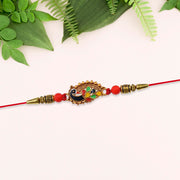 Stylish Rakhi With Gold-toned Leaf Dial thumbnail 2
