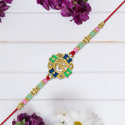 Om Rakhi With Colorful Beads thumbnail 1