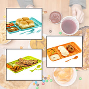 2037 4compartment Dish With Spoon And Fork(1 Dish Set With 1spoon And 1fork) Dinner Plate Plastic Compartment Plate Pav Bhaji Plate 4-compartments Divided Plastic Food Plate. thumbnail 1