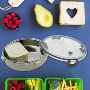 5584 Miracle Stainless Steel Round Lunch Box With Small Plastic Box Insert Leak Proof Lunch Box With Transparent Lid Lunch Box For Kids  Adults For School Office (450 Ml + 250 Ml Approx) thumbnail 5