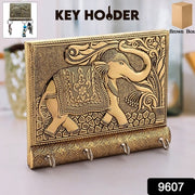 Wooden Key Holder For Home Decor Stylish Metal Gold Antique Elephant Design (1 Pc) thumbnail 5