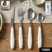 Stainless Steel Cutlery Set With Marble Design Handle (4 Pc  Set) thumbnail 7