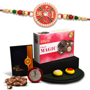 Premium Rakhi Gift Hamper With Choco Magic Greeting Card Silver Coin  Roli-chawal thumbnail 1