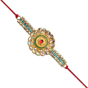 Grand Kundan Rakhi With Multicolor Stones thumbnail 2