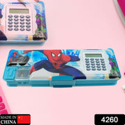 4260 Art  Stationery Cartoon Multi-functional Geometry Box For Boys With Inbuilt Calculator 2 Sides Open And Double Sharpener Stationery Kit Pencil Box For Boys Art Plastic Pencil Box  For Girls And Boys thumbnail 6