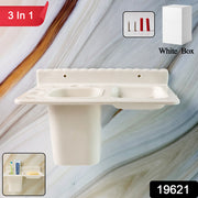 3in1 Wall Mounted Multi-compartment Toothbrush  Soap Holder With Cup (1 Pc) thumbnail 7