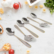 Stainless Steel Gold Bordered Textured Spoons Gold Plated Handle Set Of 6 Pc thumbnail 4
