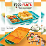 2037 4compartment Dish With Spoon And Fork(1 Dish Set With 1spoon And 1fork) Dinner Plate Plastic Compartment Plate Pav Bhaji Plate 4-compartments Divided Plastic Food Plate. thumbnail 3