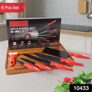 Kitchen Knife Set With Marble-coated Blades  Red Handles (6 Pc) thumbnail 6