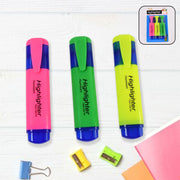 Highlighter Pen Assorted Colours Water Based Broad Tip Writing Marker (3 Pcs Set) thumbnail 1