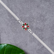 Star Floral Rakhi With Red-green Enamel And Silver Chain thumbnail 1