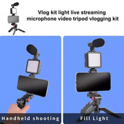 6054 Vlogging Kit For Video Making With Mic Mini Tripod Stand Led Light  Phone Holder Clip For Making Videos thumbnail 3