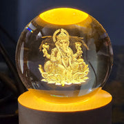 Ganpati 3d Crystal Ball Lamps With Wood Base thumbnail 4