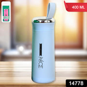 Water Bottle 400ml Leak Proof Glass Water Bottle With Daily Water Intake For Gym And Children Nice Bottle (1 Pc  Light Blue Color) thumbnail 6