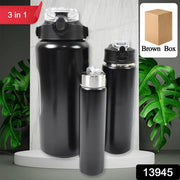 3 In 1 Stainless Steel Insulated Water Bottle Double Wall Vacuum (3 Pcs Set  Different Size) thumbnail 5