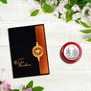 Krishna Flute Rakhi With Choco Nut Butterscotch Coin Tilak  Greeting Card Combo thumbnail 1