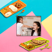 2037 4compartment Dish With Spoon And Fork(1 Dish Set With 1spoon And 1fork) Dinner Plate Plastic Compartment Plate Pav Bhaji Plate 4-compartments Divided Plastic Food Plate. thumbnail 6
