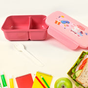 Plastic Lunch Box Leak Proof 2 Compartment With Bottle And Fork (1 Set  Mix Color) thumbnail 4