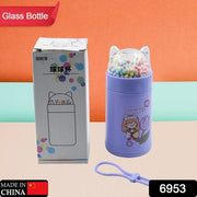 6953 Girl Glass Water Bottle For School With Kid Sparkle Strap Cat Lid Sequins Glitter Glass Cup Birthday Gift Children 350ml (Moq - 80 Pc) thumbnail 6