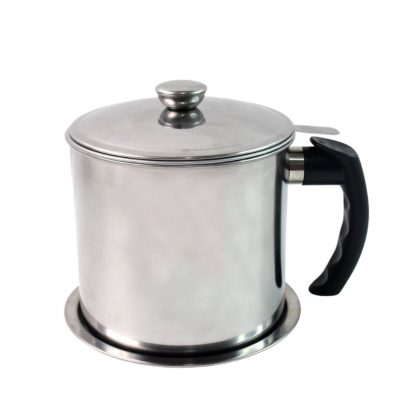 Stainless Steel Oil Strainer Pot With Lid And Filter Mesh (1 Set)