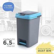 Apex Plastic Push N Pedal Dust Bin  Hands-free Operation Compact Design 6.5 Liters (1 Pc  Mix Color) thumbnail 2