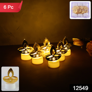 Golden Diya Shaped Led Tealight Candles (6 Pc) thumbnail 7