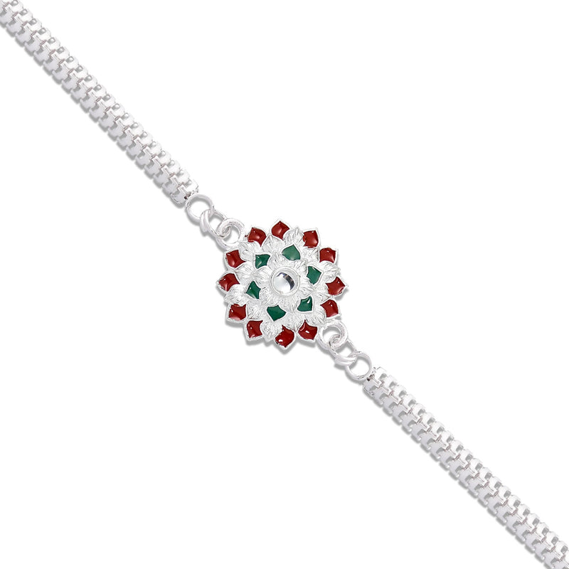 Silver Flower Design Rakhi
