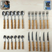 Stainless Steel Cutlery Set With Wooden Finish Handle (24 Pc Set) thumbnail 1