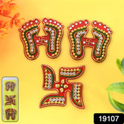 Decorative Laxmi Charan (Pagla)  Swastik Combo Set (3pc Set) thumbnail 7