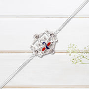 Silver Peacock Rakhi With Diamond Accents thumbnail 2