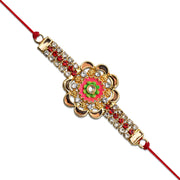 Stone Studded Floral Rakhi With Colorful Enamel Center thumbnail 1