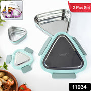 Ganesh Trinity 2-piece Stainless Steel Triangle Lunch Box Set thumbnail 7