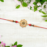 Gold-toned Floral Rakhi With Pink Stones thumbnail 3