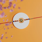Traditional Kundan Rakhi With Antique Gold Finish  Multicolor Beads thumbnail 2