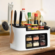 Multifunctional Kitchen Storage Organizer Rack With 6 Spice Containers Knife  Spoon Holder And Top Shelf thumbnail 5