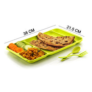 2037 4compartment Dish With Spoon And Fork(1 Dish Set With 1spoon And 1fork) Dinner Plate Plastic Compartment Plate Pav Bhaji Plate 4-compartments Divided Plastic Food Plate. thumbnail 4