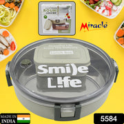 5584 Miracle Stainless Steel Round Lunch Box With Small Plastic Box Insert Leak Proof Lunch Box With Transparent Lid Lunch Box For Kids  Adults For School Office (450 Ml + 250 Ml Approx) thumbnail 7